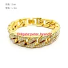 Nuovo braccialetto placcato oro massiccio CUBAN LINK braccialetto di diamanti brillanti Hip Hop Bling gioielli pantaloni a vita bassa braccialetto da uomo Bangle243F