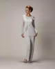 Cheap Two Pieces Mother Of The Bride Pants Suit For Weddings Chiffon Mother's Groom Pantsuits Long Sleeve Women Outfits