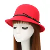 British Style Autumn Winter Women Wool Felt Fedoras with Leather Rope Trend Ladies Girls Stingy Brim Bucket Hats Dome Top Hats