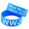 Pulsera de silicona What Would Jesus Do, joyería de moda azul de 1 pulgada de ancho para regalo de fe religiosa, 1 ud.