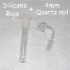 Narguilés colorés Bongs en silicone avec tuyaux d'eau en silicone diffusés en bas de la tige dab rig joint de 14 mm tout clair 4 mm d'épaisseur clous de quartz mâles de 14 mm