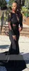 2017 African Black Gril Prom Dresses Appliques Long 2017 O Neckline Long Sleeve Black Satin Evening Party Gowns