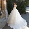 2021 Tulle Beautiful Bride Gowns Fashion Appliques Lace Bateau Neckline Half Sleeve Wedding Dresses with Beading Sash