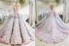 2022 Azul Claro Luxo Puffy Quinceanera Vestidos de Baile 3D Flores Renda Apliques Manga Boné Peplum Doce 16 Andar Comprimento Part160z