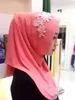 Kvinnor Lace Muslim Hijab Tryckta Instant Shawls Jersey Modal Scarf Amira Slip på halsdukar Wraps Kvinnors Huvudduk kan välja färg 77