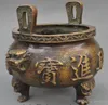 Antico tempio del buddismo cinese Bronzo ricchezza statua testa di leone bruciatore di incenso Censer323a