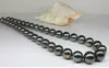 BLACK-GRAY ROUND 10MM-11MM TAHITIAN SEA PEARL NECKLACE 19inches 925silver clasp