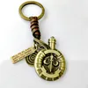 Ny Arriver Retro 20st Lasser Mix Style Cowhide Leather Key Ring Copper Key Chain Fashion Key Ring Smyckesgåva för man271z