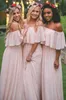 Cheap Chiffon Off Shoulder Bridesmaids Dresses Long Pleated Beach Wedding Guest Dress Floor Length Country Maid Of Honor Gowns