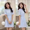 Wholesale- 2017 New Casual Women Girls Summer Short Sleeve Striped Dress Beach Party Collar Shirt Dresses Vestidos