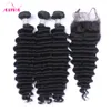 Cambodian Virgin Human Hair Weaves with with weaves deep wave 4pcslot size44 레이스 폐쇄 3 번들이 처리되지 않은 캄보디아 깊이 4617881