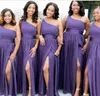 One Shoulder African Bridesmaid Dresses Floor Length Side Slit Cheap Wedding Guest Dress Modest Chiffon Bridesmaid Prom Gowns