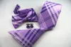 Neck Tie Bowtie Handkerchief Manschettknappar Sats 8 * 145cm 38 Färger Plaid Stripe Mäns Slips Jacquard Slips för fars dag julklappar