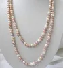 Lang 34 "7-8mm Real Natural White Pink Purple Akoya Cultured Pearl Necklace