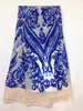 5 Y / pc Bellissimo tessuto di pizzo netto francese beige con paillettes blu royal design pizzo africano per vestiti LJ12-6