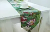 Hot sales Classical Table Runner green lotus printed chemin de table new design runners cotton linen table cover home decoration