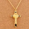 5Colors Enamel Cristo Redentor Benedict Medal Crucifix Pendant Necklaces 24 inches Chains Gold Catholicism Plated Cross N1670-G 20pcs/lot