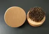 Brosse à barbe en poils de sanglier naturel moustache manche en bois rond militaire brosse à barbe pour hommes Message facial huile de barbe pour cheveux du visage