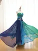 Robe de Soiree Peacock Divetheart Вечерние платья 2017 Шифон Блю Вестидо де Феста Лонг Блюд.