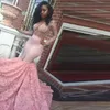 Luksusowe Sexy Mermaid Prom Dresses 2020 Illusion Zroszony Rose Floral Koronki Koronki Sukienka Tulle Chapel Train Keyhole Powrót Wieczór Party Suknie