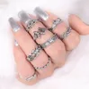 Vintage ring sets antiek zilver / goud gevuld olifant, gegraveerd uitgesneden blad 8 stks Womens Knuckle ring sets vingernagel ring sets