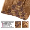 الشعر السائل - كليب في ملحقات الشعر البشري 7PCS 100GRAMS 16CLIPS موجة مستقيم كامل رئيس 16inch-26inch # 12 اللون الذهبي البني