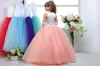 Nowa Ivory Top Coral / Blue Buttom Tulle Flower Girl Dresses V-Neck Frezowanie Junior Druhna Dress Girls Pageant Dress Girls Christmas Dress