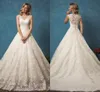 Volle Spitze Applikationen Brautkleider 2024 Günstige V-Ausschnitt Amelia Sposa Arabisch Dubai Sweep Zug Lange Vintage Brautkleider