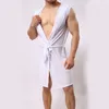 Nova marca roupão de banho masculino roupas de sauna roupas de massagem pijamas de seda gelo casa solto roupas 333g