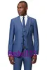 Damat Smokin Groomsmen Iki Düğme Mavi Tepe Yaka Best Man Suit Düğün erkek Blazer Suits Custom Made (Ceket + Pantolon + Yelek + Kravat) K206
