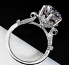 New 925 Sterling Silver 18k White Gold Plated 4ct NSCD Synthetic Diamond Women Wedding Ring Classic Jewelry Engagement Royal Court Style