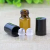 3 ml Amber Hervulbare Roll op fles Glass Roller Ball Zwart Schroefdop voor Essential Oil Lip Gloss Parfum Bruin Roll-on Tube Reisgrootte