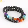 CSJA 8mm Donna Uomo Natural Black Lava Rock Beads 7 Chakra Bracciali Healing Energy Stone Meditation Gem Stone Mala Bracciale E278286Z