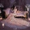 Luxury Sparkly 2022 Mermaid Wedding Dress Sexy Sheer Bling Beads Lace Applique High Neck Illusion Long Sleeve Champagne Trumpet Br1804230