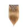 Remy Virgin Braziliaanse haarclip in extensies 100g 7pcs / lot clip in Braziliaanse haarextensions # 27 Blonde clip in human hair extensions