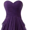 Vestidos de dama de honor cortos de color púrpura chifón cariño imagen real plisados ​​2018 venta de nuevos vestidos de fiesta de bodas