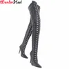 Wonderheel Extreme High Tacco alto 12 cm Stilotto Overknee Boots Matte Thigh Stivali Alti Stivali Sesso Fetish High Tacco alto Lace Up Crotch Boots