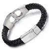 22 CM * 21 MM Pulseiras De Couro Envoltório De Couro Tecida Dos Homens de Couro Genuíno Preto Pulseiras De Aço Inoxidável Pulseira De Prata Em Aço Homem