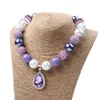 Gratis frakt Hot New Amulet Teardrop Amethyst Necklace Chunky Bubblegum Pärla för barn Toddler Klä upp HJ103