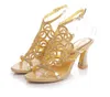 Fashion New Rhinestone Sandals Crystal High Heel Shoes Wedding Shoes Black Silver Gold Strappy Heels Sandales Femme 8cm