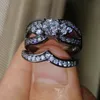 Storlek 5-11 grossist lyx smycken 10kt svart guld fylld vit topaz roud cut cz diamant ädelstenar weddiing kvinnor brudpar ring set