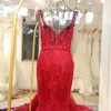 Cinghie di spaghetti Lungo Della Sirena Backless Pizzo Abiti Da Sera Rossi 2019 Donne di Applique Del Merletto Abiti di Promenade Robe De Soiree