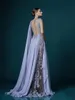 Deep V-neck Lavender Evening Dresses With Wrap Appliques Sheer Backless Celebrity Dress Evening Gowns 2017 Stunning Chiffon Long P296a