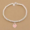 Charme Pulseiras S925 Sterling Silver Beads Cadeia Pulseira com Esmalte Grenn Coração Rosa para Mulheres e Presente do Dia Jewelry208R