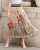 2017 Summer Long Skirts Top Quality Tulle with Embroidery Elastic Waist Long Women Dresses Black,Light Brown