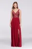 NEW! Illusion Front Slit V-Neck Lace and Chiffon Bridesmaid Dress W11104 Wedding Party Evening Formal Gowns