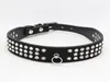 50pcs/lot Fast shipping 3 Rows Rhinestones Leather Dog Collars Crystal Diamante Dogs Cat Puppy Collar 5 colors