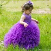 2021 New Girls Pageant Dresses Purple Pink Toddler Sheer Crew Neck Lace Appliques Ball Gown Princess Cute Baby Girls Flower Girl Dress