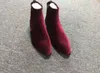 2017 새로운 남성 벨벳 부츠 고품질의 와인 붉은 부츠 남성 포인트 발가락 낮은 뒤꿈치 mujer botas 파티 신발 bota 남성