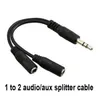 Hurtownie Black 1 Mężczyzna do 2 Kobieta 3.5mm Aux Audio Y Splitter Cable Wysokiej Jakości Słuchawki Słuchawki Adapter 300ps / Lot